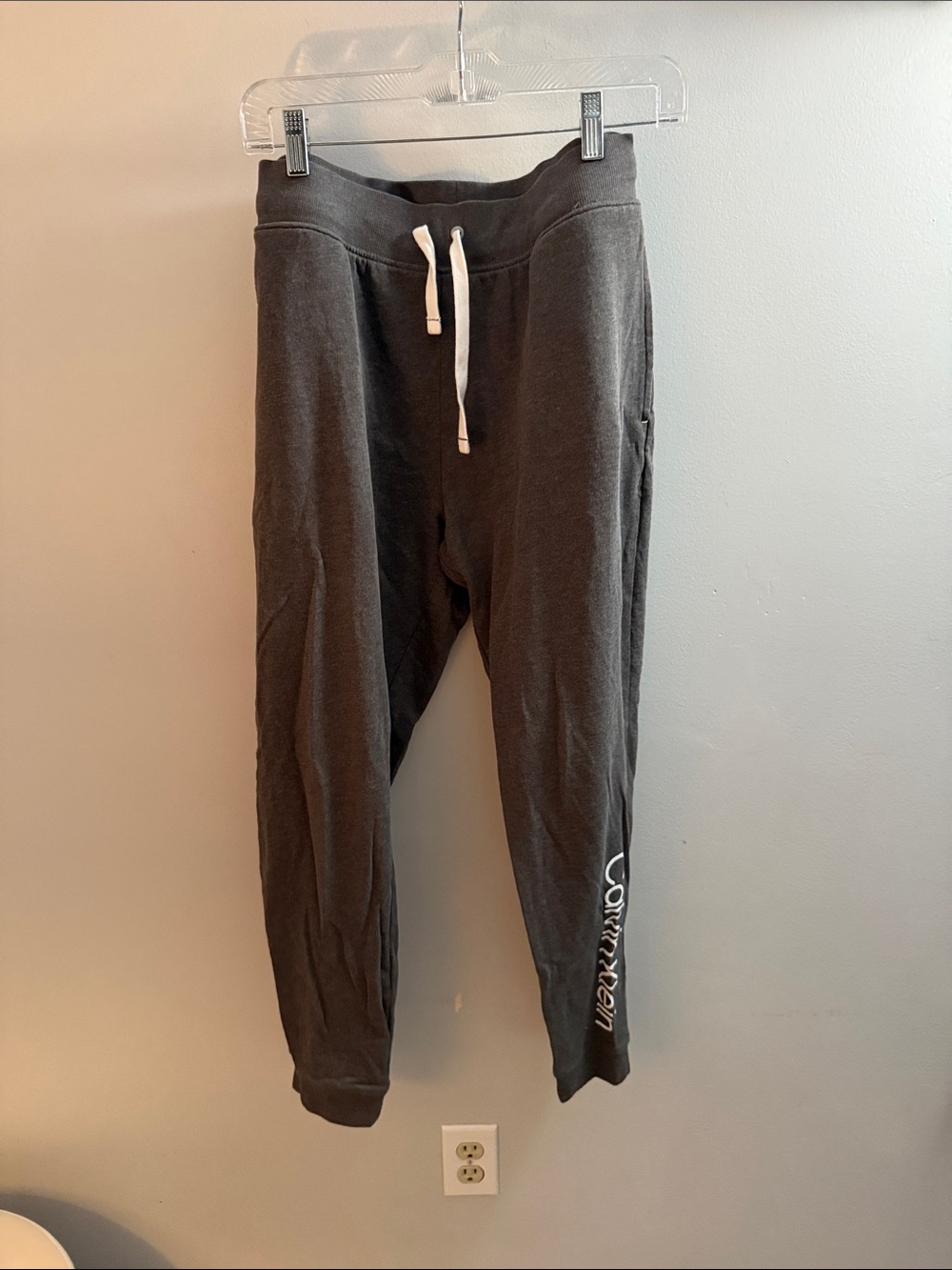 Calvin Klein Dark Gray Track Joggers with White Drawstring